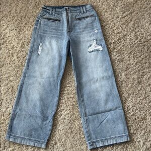 Like new Bebe Girls Wide Leg Distressed Light Wash Jeans size 12